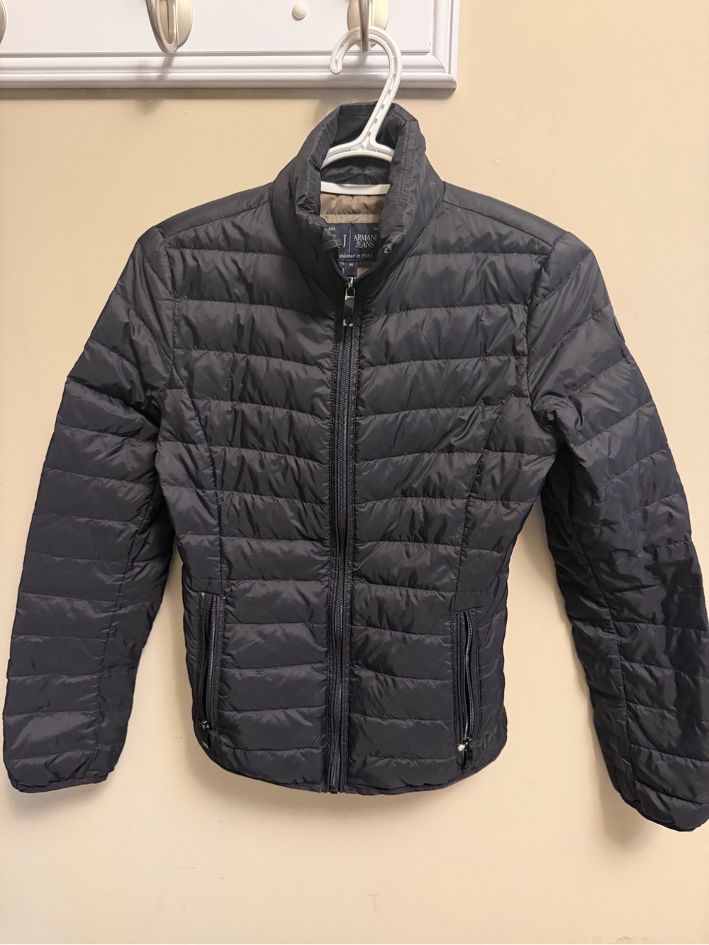 Armani Jeans Black Quilted Jacket with Beige Lining